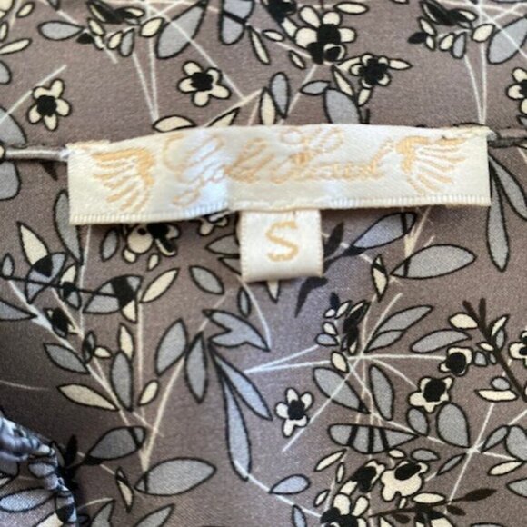 GOLD HAWK 100% Silk Printed Two Pocket Blouse Shirt Small - Picture 10 of 11